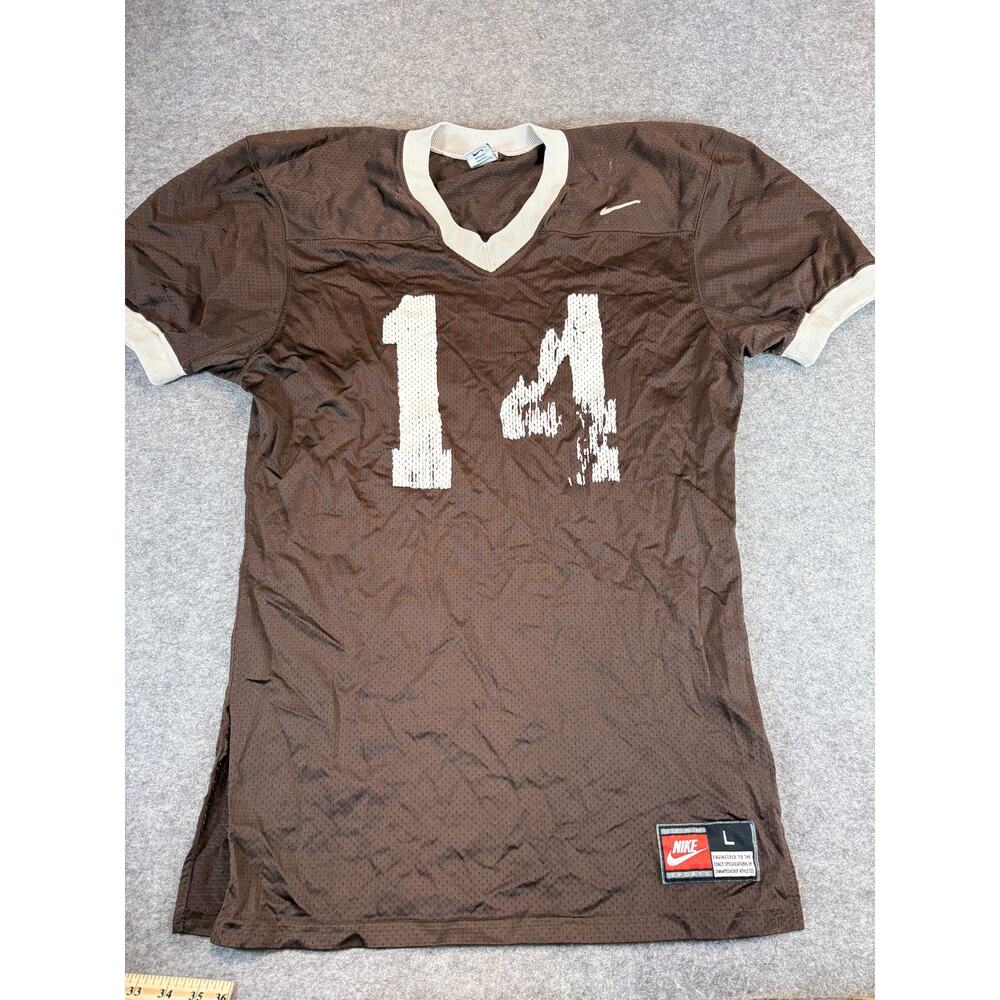 VINTAGE 90s Nike #14 Mesh Jersey Men Large Brown Swoosh Football Sports Athletic